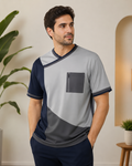 Men’s Modern Color Block V-Neck Pocket T-Shirt | Tanga Fashion