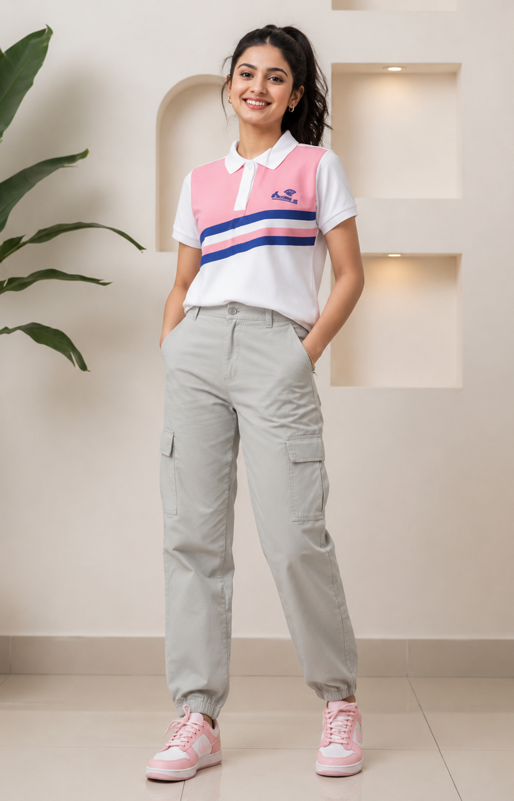 Women's Pink & White Stripe Polo Shirt